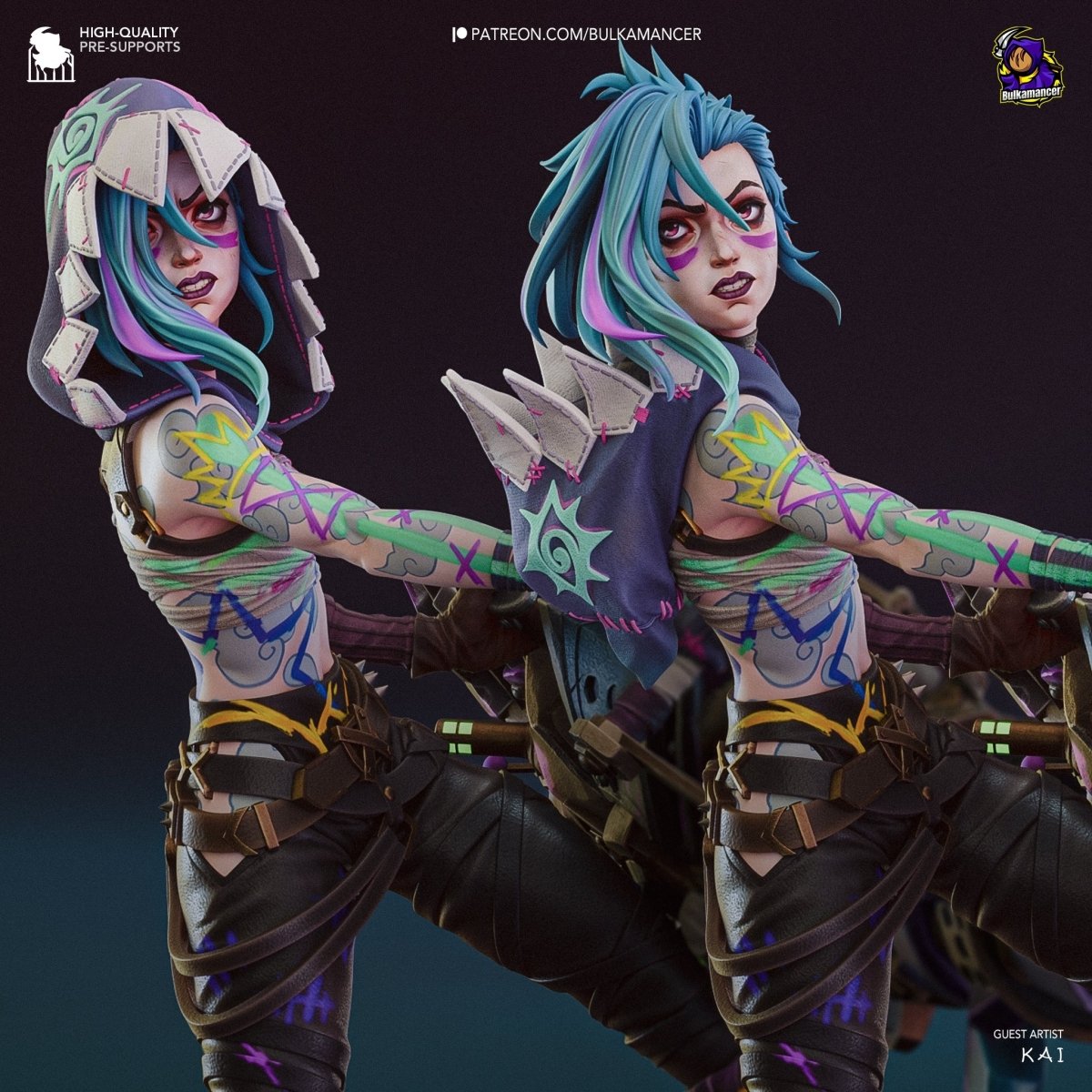 Jinx Minigun - Figura de Resina Pintada a Mano (Escala 1/6 & 1/4) - SaulCeVe